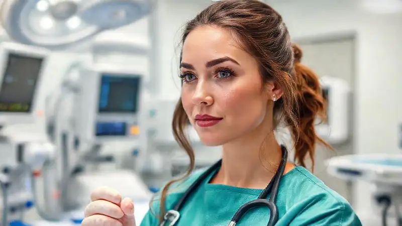Enfermera pediátrica con equipos médicos avanzados