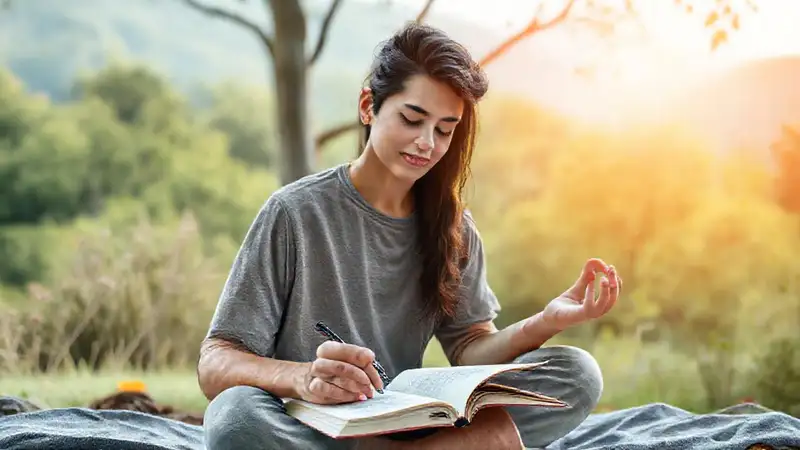 Estudiante en paz con naturaleza y bienestar