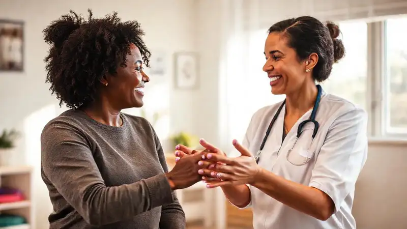 Fisioterapeuta empático en clínica cálida y profesional