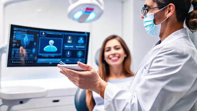 Dentista moderno con tecnología y comunicación digital