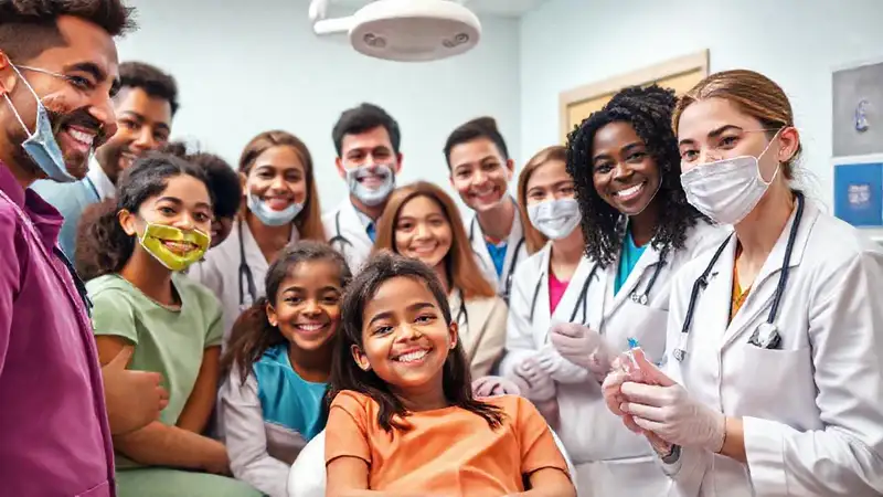 Reunión dental inclusiva con atención y sonrisa