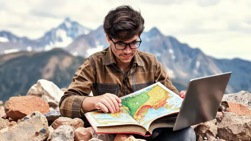 Estudiante estudiando mapas