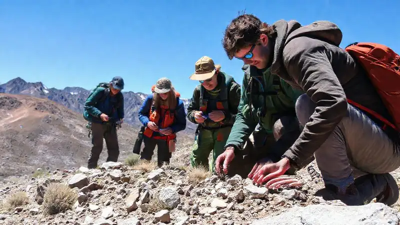 Voluntarios exploran montaña recolectando muestras