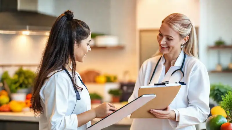 Estudiante de nutrición en cocina moderna