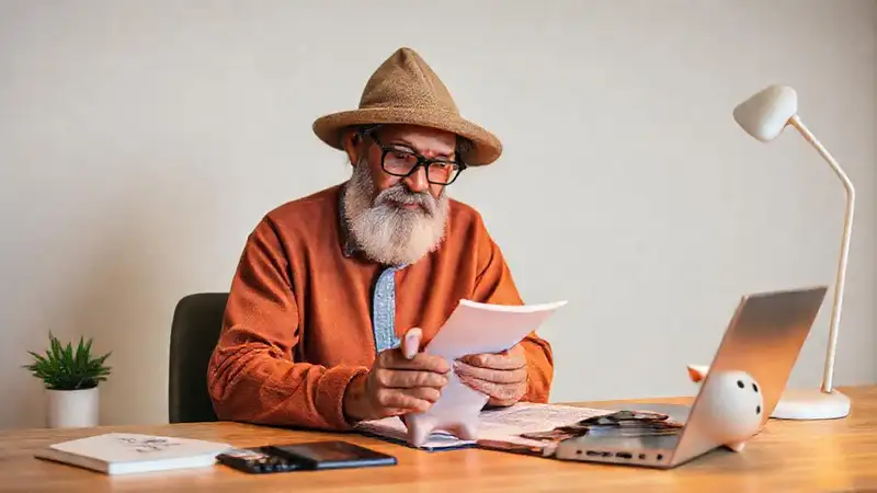 Persona prudente gestionando finanzas con calma