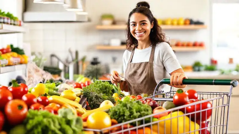 Comidas sanas y asequibles en cocina alegre