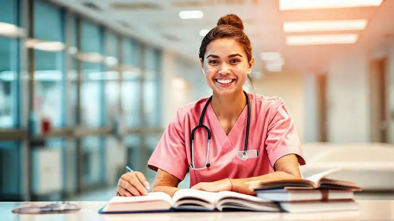 Estudiante de enfermería confiada en hospital moderno