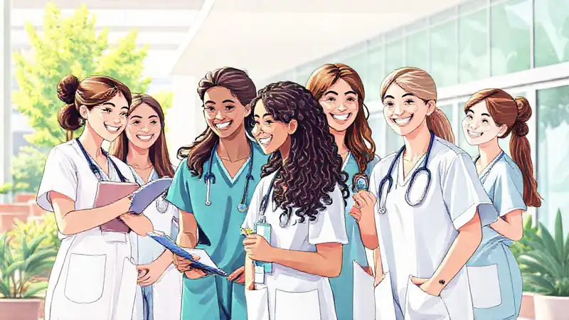 Estudiantes de enfermería colaborando en campus moderno