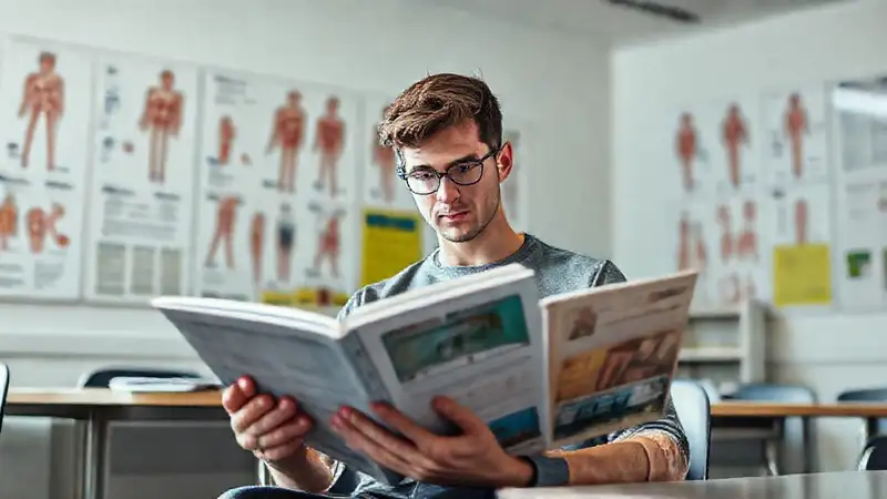 Estudiante estudia fisioterapia en aula motivadora