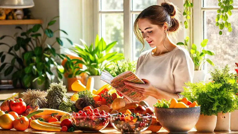 Mujer estudia nutrición en cocina natural