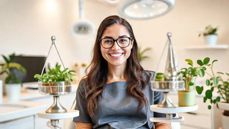 Dentista ético y ecológico en clínica moderna