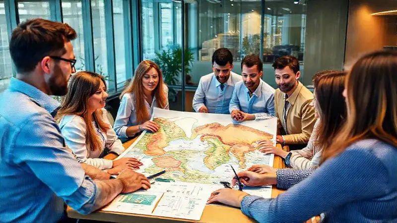 Profesionales discuten usando herramientas geológicas