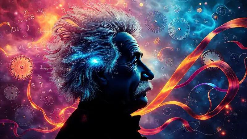 Silhouette de Einstein con relojes y símbolos