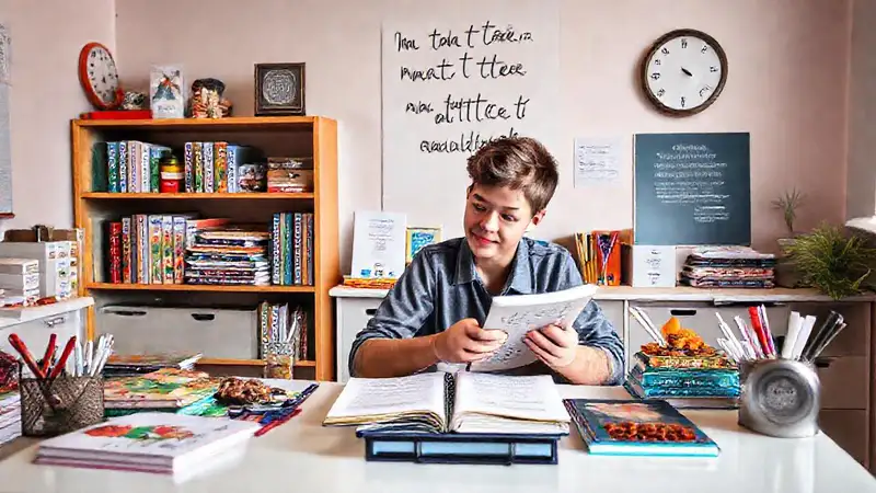 Espacio organizado para estudiar y nutrirse saludablemente