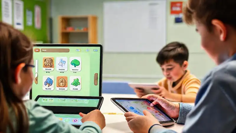 Plataforma educativa digital con iconos y herramientas