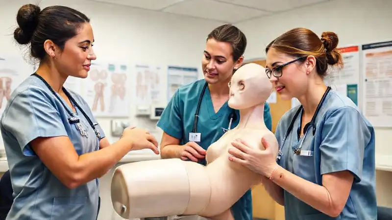 Estudiantes de enfermería practican en simulador clínico