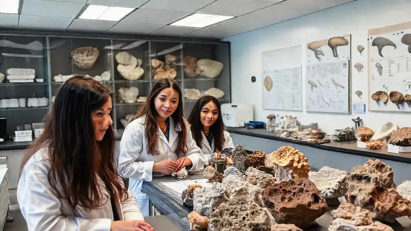 Laboratorio de geología con muestras y equipos
