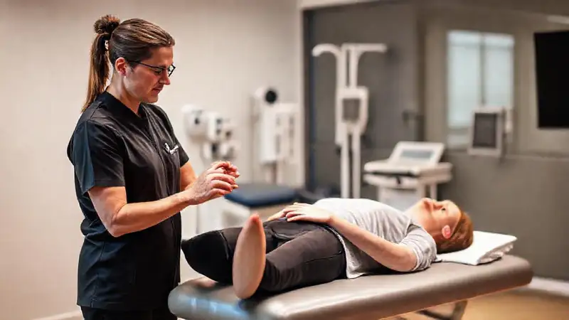 Terapista realiza terapia manual en clínica moderna