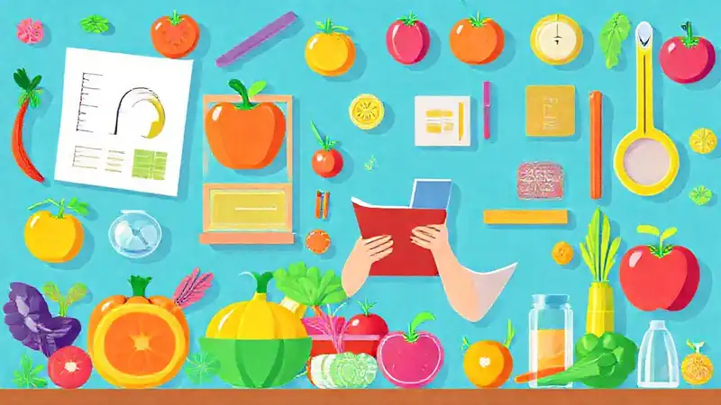 Frutas, herramientas y estudio de vida saludable
