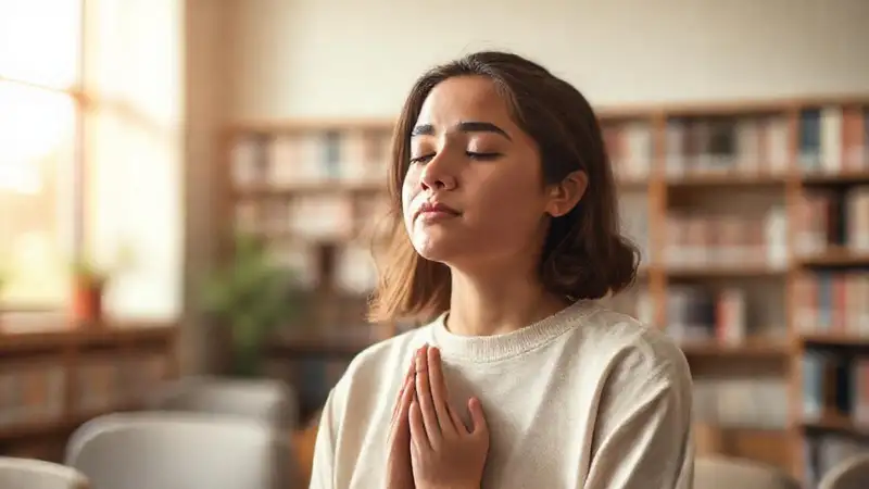 Estudiante practicando respiración 4-7-8 tranquila