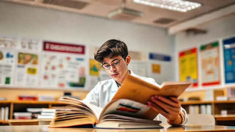 Estudiante estudia solo en aula moderna