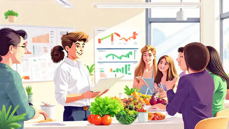Estudiante de nutrición en aula moderna colaborativa