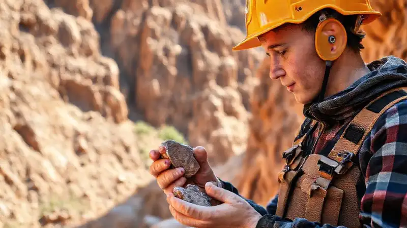 Estudiante de geología analiza rocas en cañón