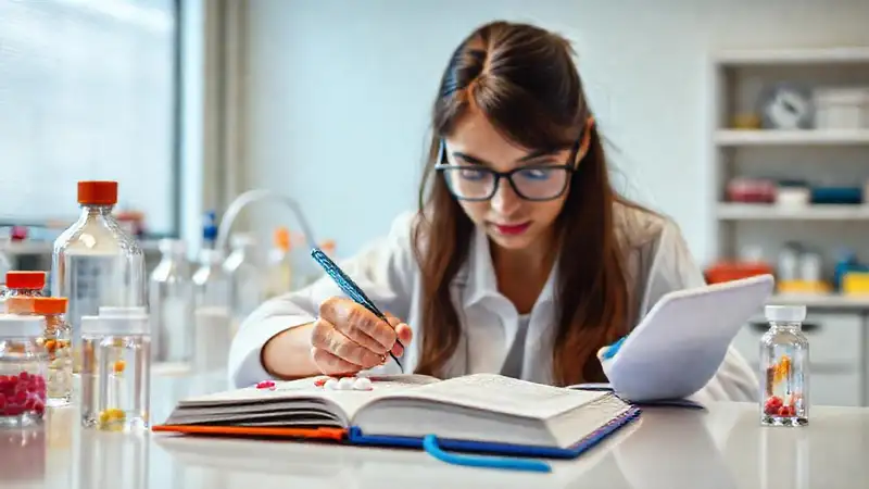 Estudiante en laboratorio con equipo y cronómetro