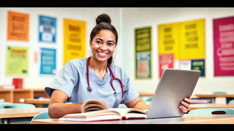 Estudiante de enfermería estudia en aula motivadora