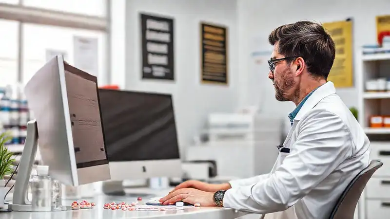 Espacio de trabajo limpio y motivador en farmacia
