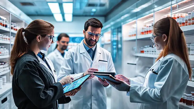 Tecnología avanzada en farmacia y laboratorio moderno