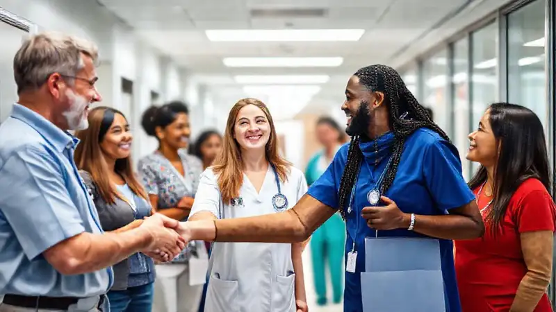 Enfermera negocia con pacientes en hospital