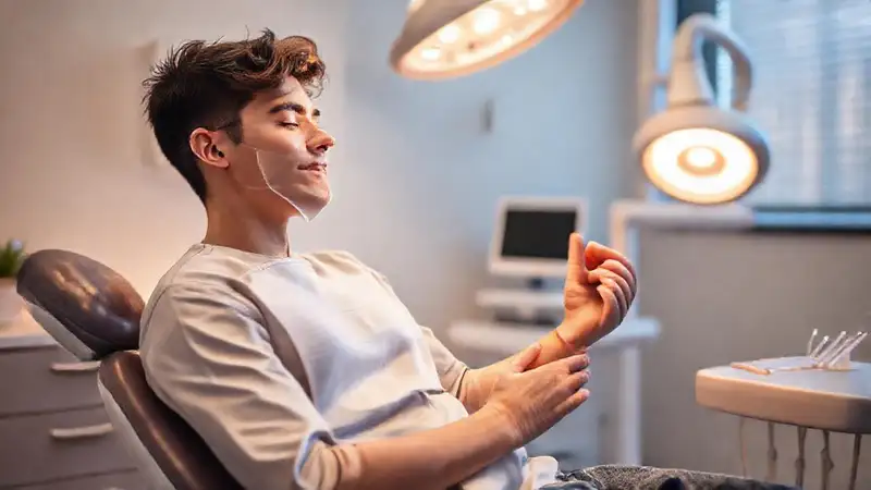 Estudiante dental en entorno relajante, cuidándose