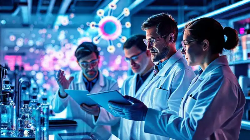 Científicos analizan datos en laboratorio futurista
