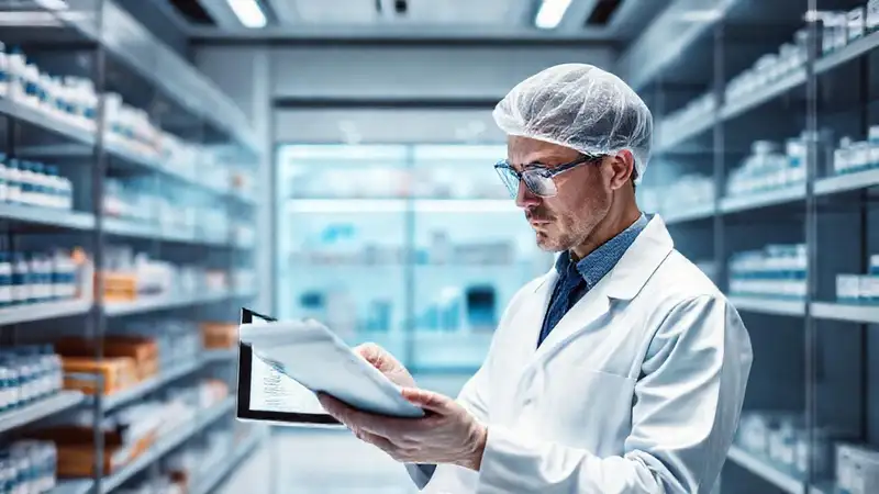 Científico revisa regulaciones en laboratorio futurista
