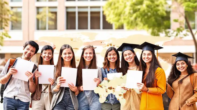 Estudiantes internacionales con becas en el campus