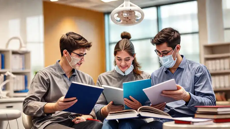 Estudiantes de odontología estudian y trabajan juntos