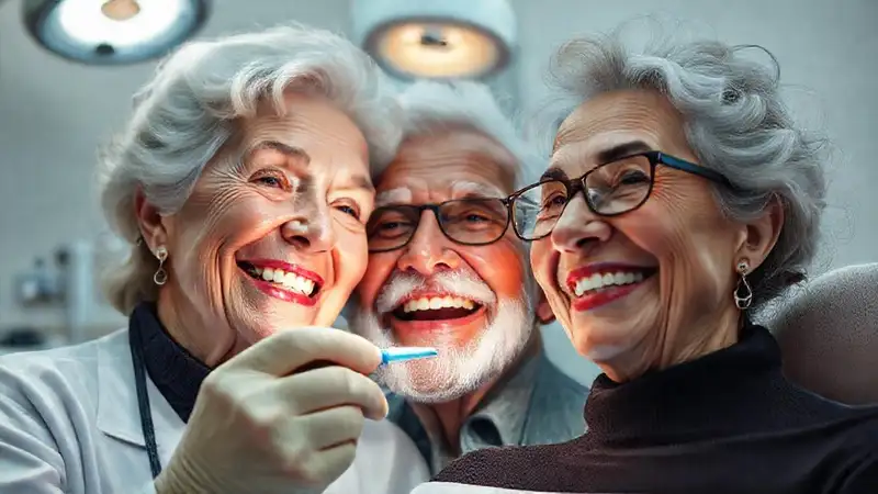 Adultos mayores sonrientes con salud dental