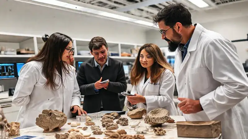 Geólogos y paleontólogos colaboran en laboratorio