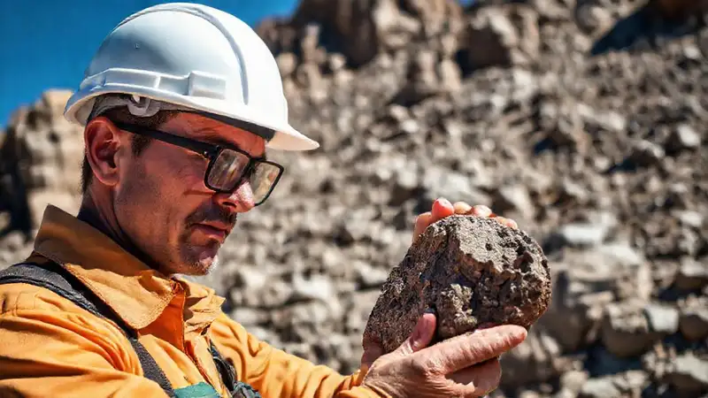 Geólogo examina roca en terreno exterior