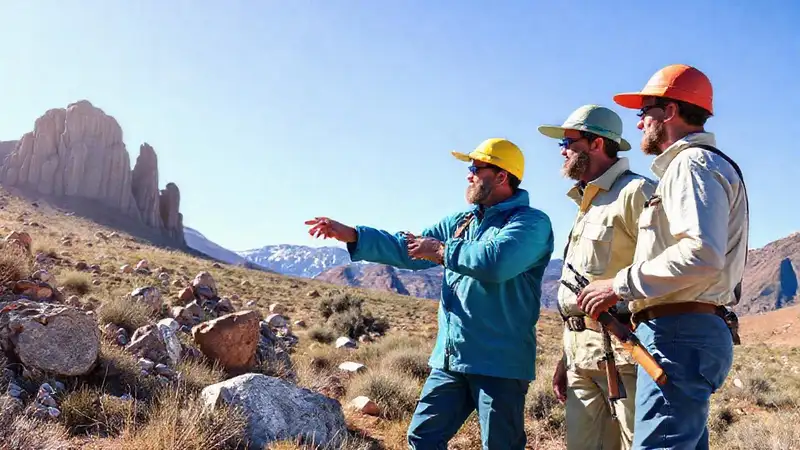 -Geólogos trabajan juntos en campo montañoso