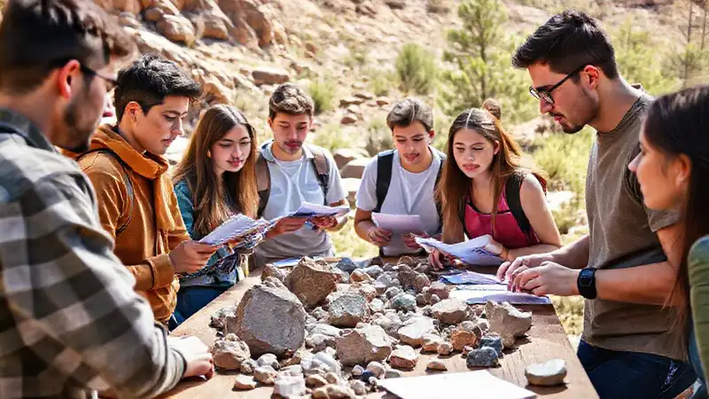 Estudiantes de geología en práctica al aire libre