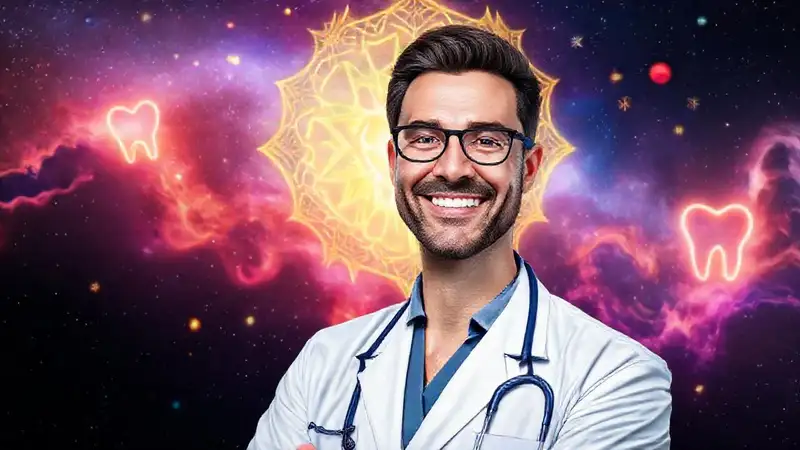 Dentista profesional con estilo futurista y confiado