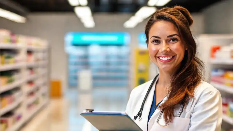 Farmacéutico confiado en entrevista profesional