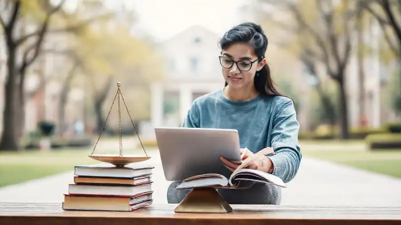 Estudiante estudia en paz y equilibrio