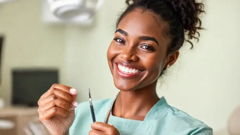 Dentista confiado en clínica moderna y limpia