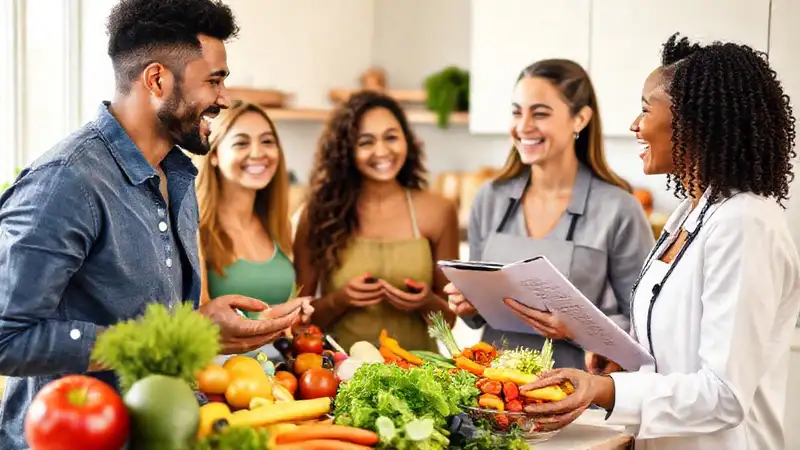 Comida saludable y variada en cocina moderna