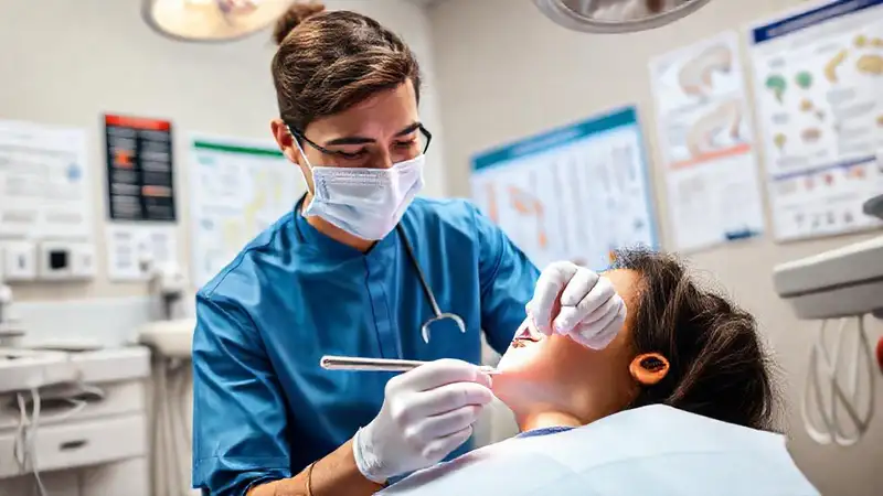Estudiante dental practica atención en clínica