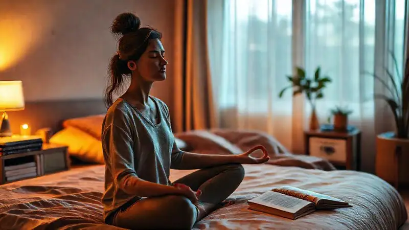 Persona relajada meditando en ambiente tranquilo