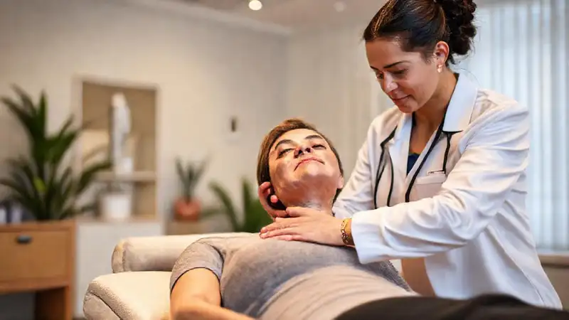 Persona tranquila recibiendo fisioterapia en clínica